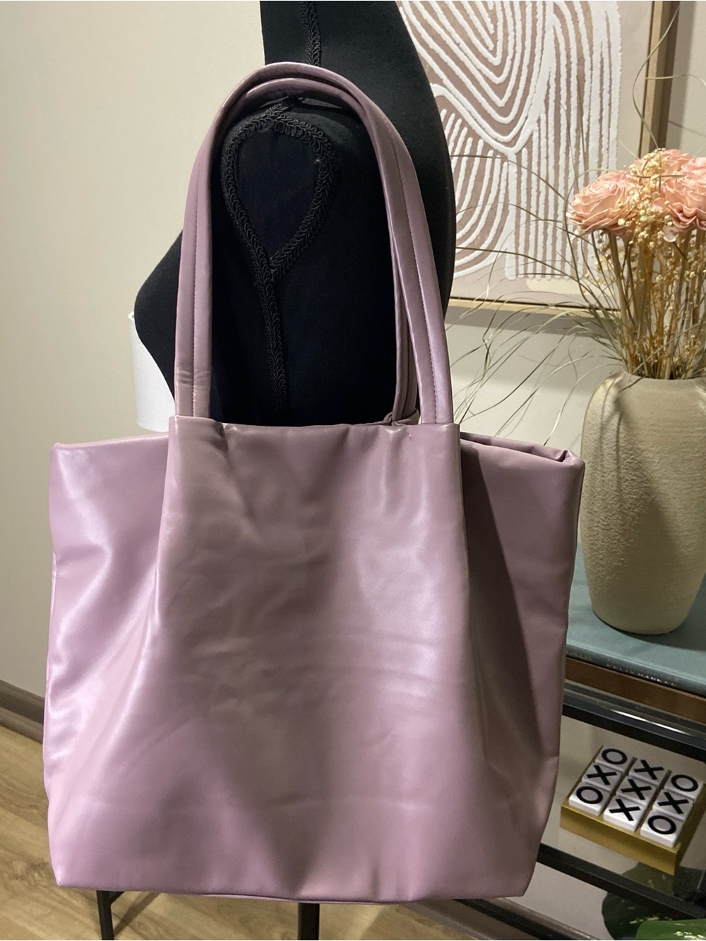 Neiman Marcus Lavender Faux-Leather Tote Bag